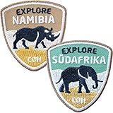 2er-Set Südafrika + Namibia Abzeichen 55 x 60 mm/Entdecke South Afrika Elefant Nashorn Safari Wildlife Reise/Aufnäher Aufbügler Sticker Patch/Kapstadt Kap Reiseführer Wanderführer Karte B