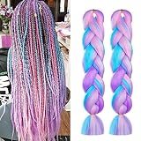 Aomig Braids Extensions, 2PC 4 Farben Kunsthaar zum Einflechten,24' Haarsträhnen zum Braiding Hair,Einflechten Haar Flechten Extensions für Haar Box Braid zum Einflechten Zöpfe（Lila/Rosa/Grün/Blau ）