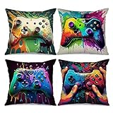 Tucocoo Game Console Picture Cushion Covers Watercolour Graffiti Pillow Covers Decorative 18x18 inch Set of 4 Modern Style Art Pillow Covers Video Game Throw Pillow Cases for Couch Sofa Living R