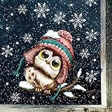 Wandtattoo Loft Fensterbild Weihnachten Eule auf AST mit Schneeflocken und Sterne Wiederverwendbare Fensteraufkleber Fensterdek