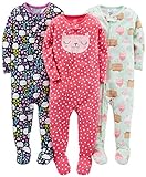 Simple Joys by Carter's Mädchen Pyjamaset aus Baumwolle, mit Füßen, Anliegende Passform, 3er-Pack, Konfekt/Floral/Kätzchen, 5 J