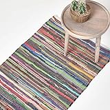 Homescapes Chindi-Teppichläufer, handgewebt aus 100% recycelter Baumwolle, 66 x 200 cm, Flickenteppich mit bunten S