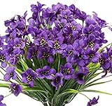 Ancokig Künstliche Blumen,6 Stück Kunstblumen Grün UV-beständige Pflanzen Sträucher Unechte Blumen Innen Draussen für Zuhause Garten Braut Hochzeit Party Dekor (Purple)