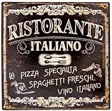 Vintage Retro Restaurant, Pizzeria Blechschild - Pizza, Spaghetti, Wein Deko Schild - 30 x 30