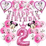 Ballon Minnie Geburtstagsdeko, 25 Stück Minnie Luftballons Geburtstag mit Happy Birthday Banner, Deko 2. Geburtstag Party Deko Mädchen Kindergeburtstag Dek
