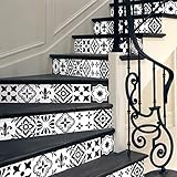 6 selbstklebende Aufkleber Treppe Fliesen | Aufkleber Setzstufe Zementfliesen - Aufkleber Setzstufe Fliesen - Azulejos - 15 x 105 cm - 6 S