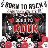 Sursurprise Rock and Roll Partydekorationen Born to Rock Hintergrund Banner Girlande Luftballons 1950er Jahre Musik Rock Star Geburtstag Party Supp