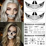 ENYACOS 8xHalloween Tattoos Totenkopf Skull zum Aufkleben für das Gesicht，Halloween Mund Tattoo，Halloween Zombie Gesichtstattoo，Halloween Schminke,Halloween Accessoires (A)