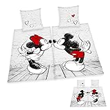 Disney Partnerbettwäsche Mickey & Minnie In Love 2X 80x80 + 135x200 cm, 100% Baumwolle/Doppelpack