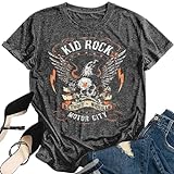 Damen Vintage Rock Band T-Shirts Rock Roll Musik Country Konzert Retro Grafik Tee Rundhals Kurzarm Tops, Dunkelgrau-c,