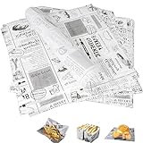 Burger Papier,Backpapier Zeitungsoptik,100 Stück Kochpapier,Vintage Zeitung Pad Papier Hamburgerpapier,Für Feinkost Backen von Gebäck, Geburtstag, Party, Hochzeit (Weiß)
