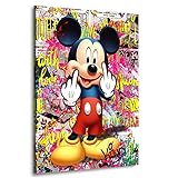 Kunstgestalten24 Leinwandbild Bad Micky Maus mit Mittelfinger Pop Art Comic Bild Kunst Wand Dek