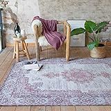 FRAAI | Home & Living Teppich Vintage - Dreams Grau Rosa - 70x140cm - Baumwolle - Flachgewebe - Antik - Wohnzimmer, Esszimmer, Schlafzimmer - Carp