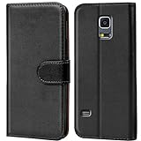 Verco Handyhülle für Samsung S5 Mini Hülle, Schutzhülle für Samsung Galaxy S5 Mini Tasche PU Leder Flip Case Brieftasche - Schw