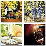 ARTland Glasbilder Wandbild Glas Bild Set 4 teilig je 20x20 cm Quadratisch Dolce Vita Rotwein Trauben Käse Wein Trauben Italien Toskana S6GW