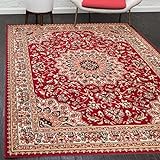 Mazovia Orientalisch Vintage Teppich - Kurzflor - Muster mit Medaillon - Traditioneller Teppich für Wohnzimmer, Esszimmer - ÖKO-TEX Wohnzimmerteppich - Rot 300 x 400