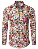 JOGAL Herren Regular Fit Floral Business Hemd Langarm Button Down Print Freizeithemd Schwarz Gänseblümchen X-Larg