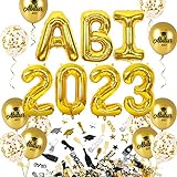 iZoeL Abitur 2023 Deko, ABI 2023 Folienballons, ABI Luftballon, ABI Konfetti Tischdeko, Abschluss Abschlussfeier ABI Schulabschluss Dekoration 2023 Blau(Gold ABI)