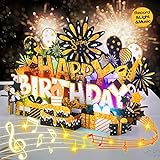 Musikalische Geburtstagskarten | Pop-Up-Geburtstagskarten mit Musik, Licht und Aufnahmefunktionen | Übergroße Geburtstagskarten für Frauen, Männer und Kinder | Schwarz Gold (beschreibbar)