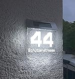 Beleuchtete LED Solar Hausnummer, Hausnummernleuchte individuell personalisierbar/gravierb