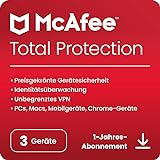 McAfee Total Protection 2024, 3 Geräte | Antivirus, VPN, Passwort-Manager, Mobil- und Internetsicherheit | PC/Mac/iOS/Android|1-Jahres-Abonnement | Aktivierungscode per E-M