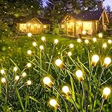 MiXXAR Solar Garden Lights, New Upgraded Leaf Design 20 LED Solar Firefly Lights, Solar Garden Lights Outdoor Waterproof, Firefly Lights Solar Outdoor Decorations for Patio Yard, Warm White (2 Pack)