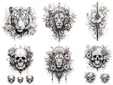 6 Blätter Temporäre Löwen Tattoos Totenkopf Tattoos Schwert Tattoos Blumen Tattoos Tiger Tattoo Klebetattoos Leo 6