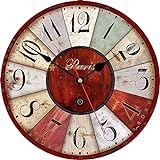 TAHEAT 30 cm Vintage Rot Wanduhr, Uhren im Französischen Pariser Stil, Lautlos Ohne Tickgeräusche Landhausstil Retro Uhren, Holz Wanddekoration für Küche/Wohnzimmer/Schlafzimmer/Bü