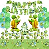 Schildkröte Party Dekorationen - Inklusive Schildkröte Luftballons, Happy Birthday Banner, Cake Topper, und grüne Tischdecke für Under the Sea Party Dekorationen Schildkröte Geburtstag Party Zubehö