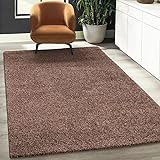 Fabrica Home Teppiche für Wohnzimmer - Solid Color Shaggy Teppich, Modern Flächenteppich - Dunkelbraun, 80x150