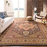SAFAVIEH Traditionell Teppich für Wohnzimmer, Esszimmer, Schlafzimmer - Mahal Collection, Kurzer Flor, Marineblau und Natur, 122 X 170