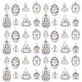 PH PandaHall 48 Stück Buddha Anhänger Im Tibetischen Stil 8 Stile Antikes Silber Buddha Charms Legierung Buddha Charms Für Halskette Armband Ohrringe Schmuckherstellung Schlüsselanhänger Windk