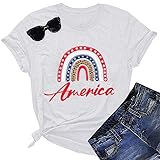 Jillumi Damen 4. Juli Tops Patriotische Amerikanische Flagge T-Shirt mit Regenbogen Amerika Grafiken, Amerika - Weiß, M
