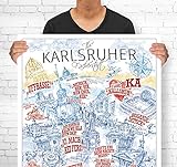 lieferlokal Stadtposter Karlsruhe in limitierter Auflage - 70x100 cm The Karlsruher Poster Unikat - Wandbild mit illustriertem Stadtmotiv - Kunstdruck Poster mit E