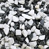 MGS SHOP 25 KG Zierkies Marmorkies gebrochen Marmor Splitt Mix Carrara Weiss + Nero schwarz Körnung 8-16