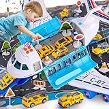 Ci Vetch Flugzeug-Spielzeug mit Rauch, Licht und Sound, 16 Zoll großes Transport-Frachtflugzeug-Spielzeug mit 6 Baulastwagen, Fricton-angetrieben, Jungenspielzeug-Geschenke für 2 3 4 5 6-Jährig