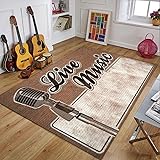 LXURY Retro-Musikteppich Für Schlafzimmerdekoration Vintage-Gitarre Große 3D-Gedruckte Heimteppiche Wohnzimmer Sofatisch Weiche rutschfeste Fußmatte 100X160C