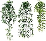 Mkitnvy 3 Stück Künstliche Hängepflanzen Eukalyptus, Kunstpflanze ,Pflanzen in Iebensechter Optik als Hängepflanze,Lang Wartungsfreie Efeu,für Garten Hochzeit Party Wanddek