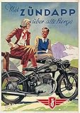Biller Antik Mit Zündapp über alle Berge Moped Marke Motor Werbung Kunstdruck Werbung 350